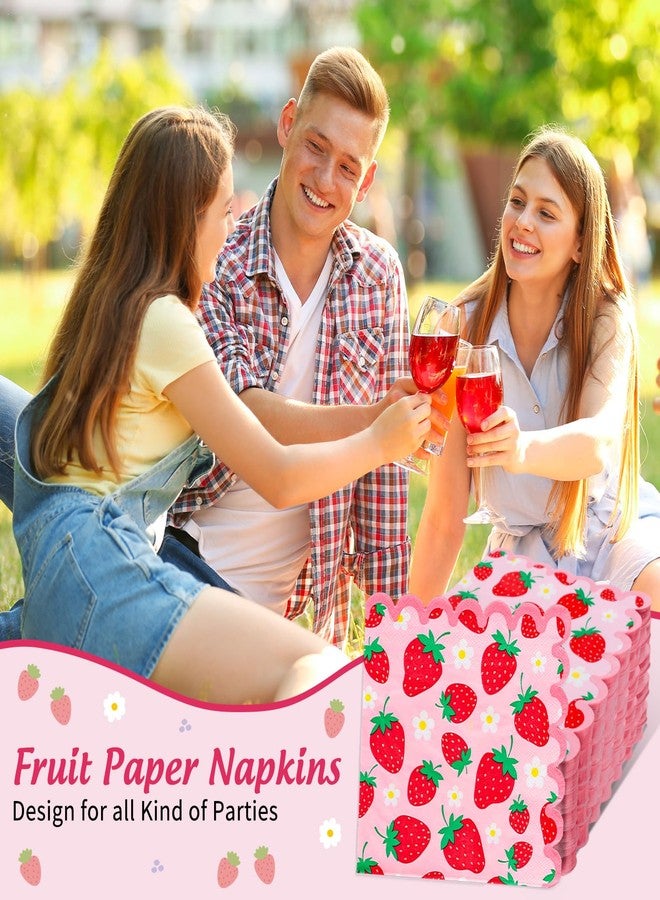 Whaline 50 Pcs Strawberry Scalloped Paper Napkins Pink Red Strawberry Flower Disposable Napkins Fruit Luncheon Dinner Napkin for Birthday Summer Party Table Supplies - Image 4